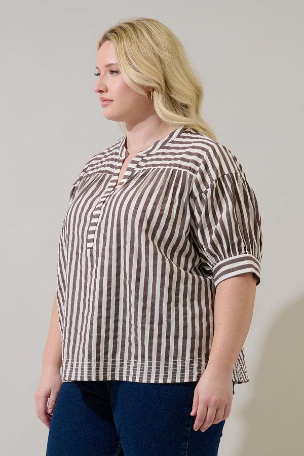 Sugarlips Catana Striped Split Neck Top Curve
