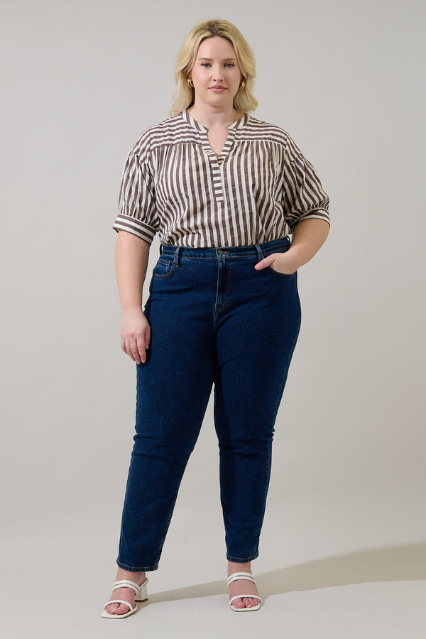 Sugarlips Catana Striped Split Neck Top Curve