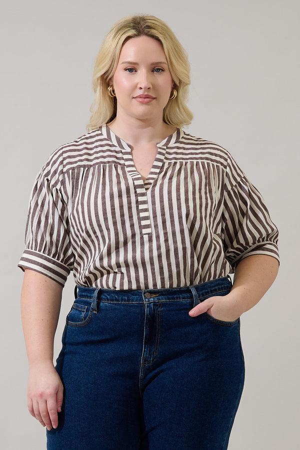 sugarlips Catana Striped Split Neck Top Curve