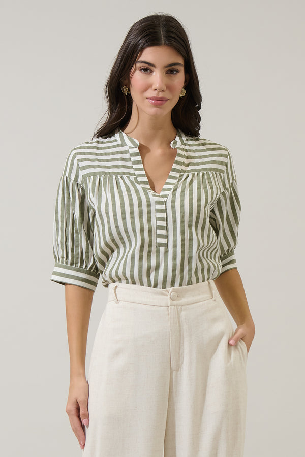 sugarlips Catana Striped Split Neck Top