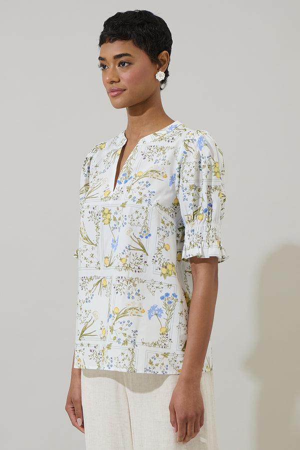 Sugarlips Cecily Floral Merryn Split Neck Top