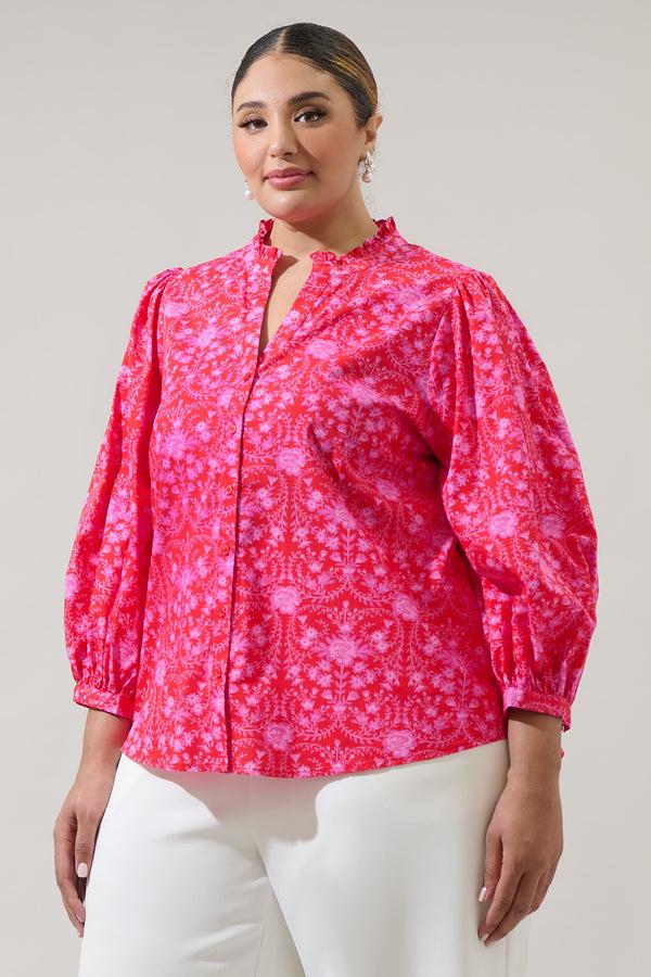 Sugarlips Cecy Floral Ima Button Up Top Curve