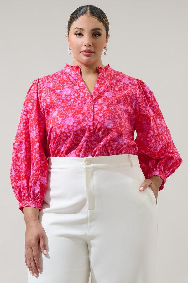 sugarlips Cecy Floral Ima Button Up Top Curve