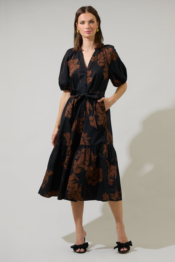 Sugarlips Celina Floral Wynette Tiered Midi Dress