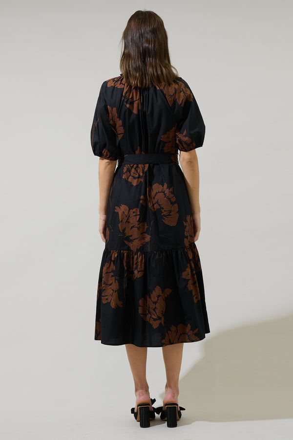 Sugarlips Celina Floral Wynette Tiered Midi Dress