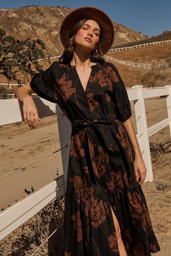 sugarlips Celina Floral Wynette Tiered Midi Dress