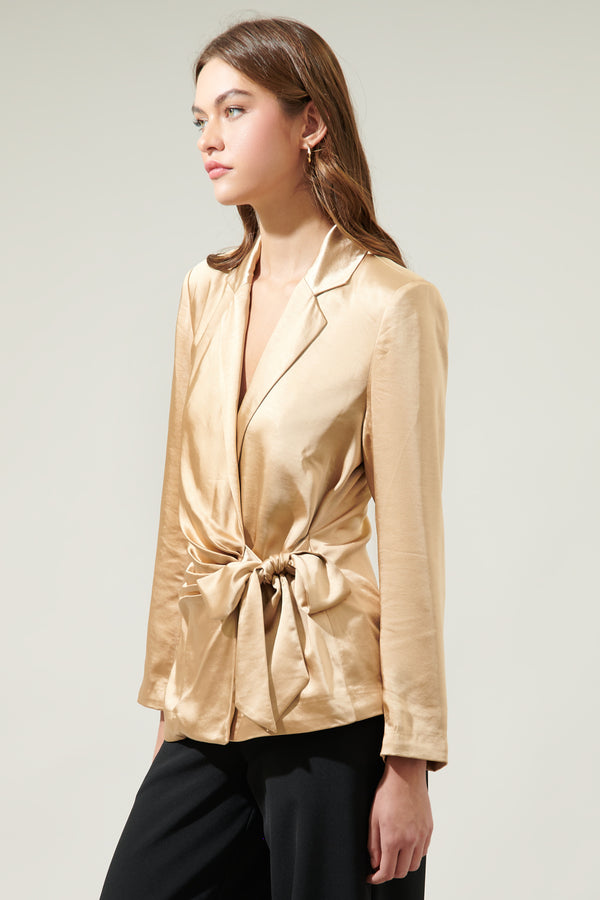 Sugarlips Celine Satin Waist Tie Blazer