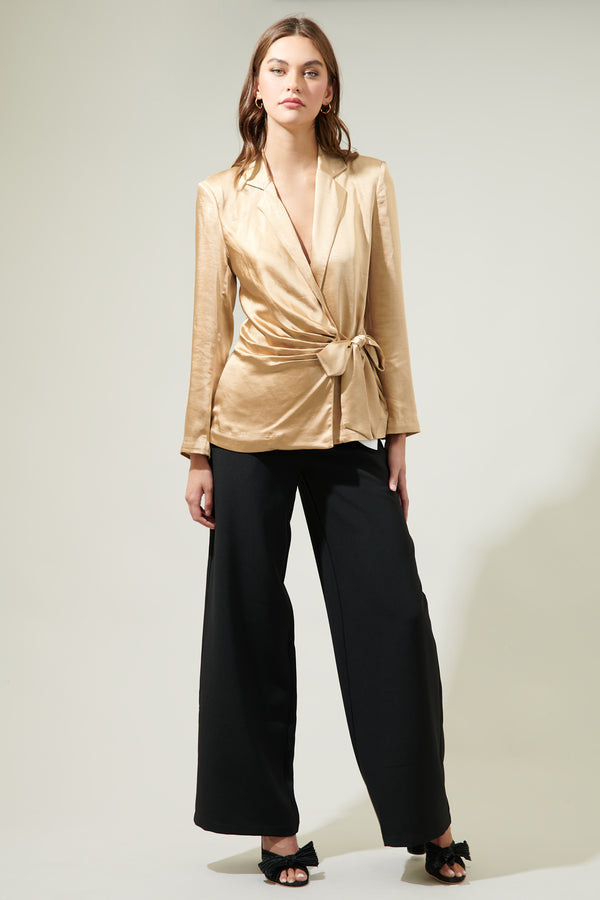 Sugarlips Celine Satin Waist Tie Blazer
