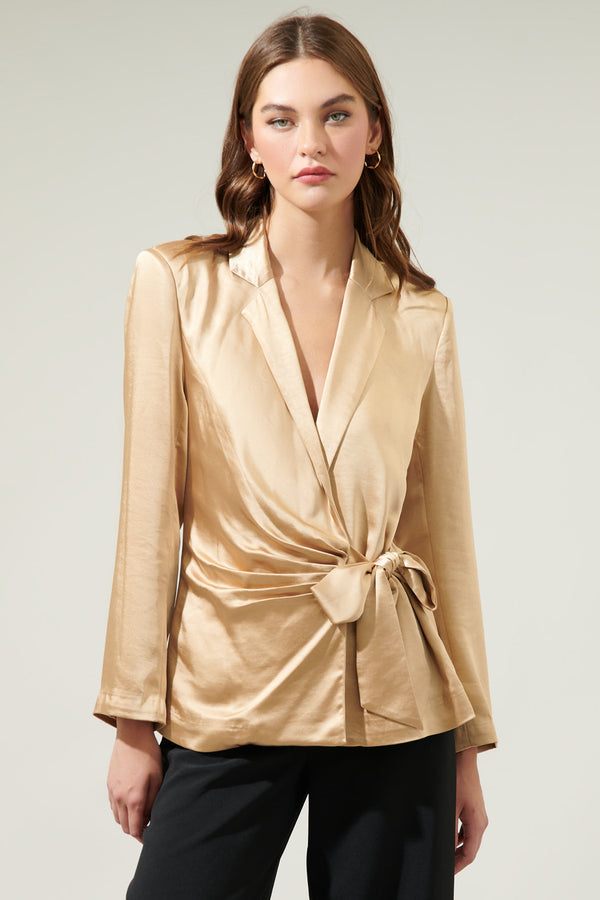 sugarlips Celine Satin Waist Tie Blazer