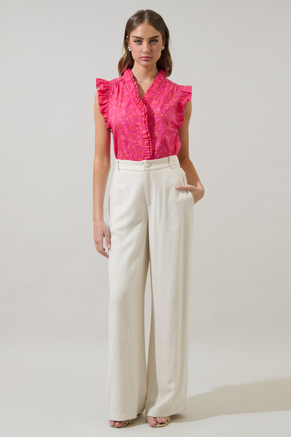 Sugarlips Cerise Floral Eviel Ruffle Blouse