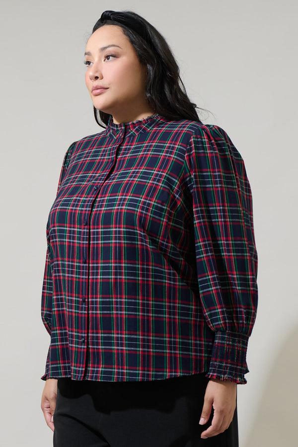 Sugarlips Chapman Plaid Button Down Top Curve