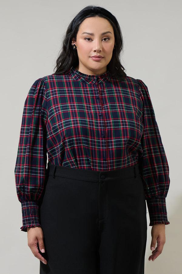 sugarlips Chapman Plaid Button Down Top Curve