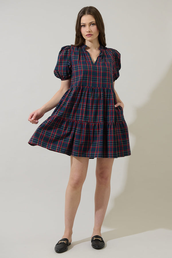 Sugarlips Chapman Plaid Jacey Babydoll Mini Dress