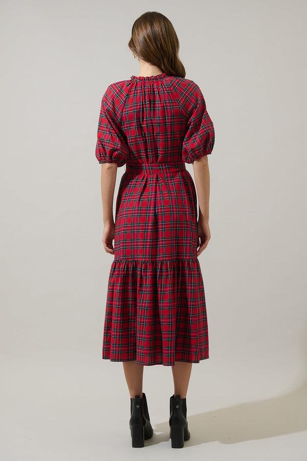 Sugarlips Chapman Plaid Wynette Tiered Midi Dress
