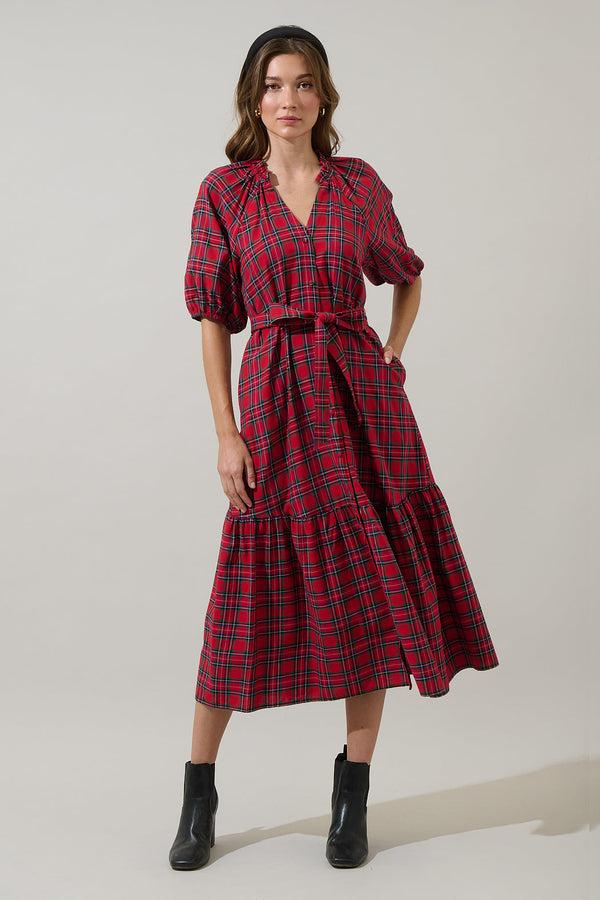 sugarlips Chapman Plaid Wynette Tiered Midi Dress