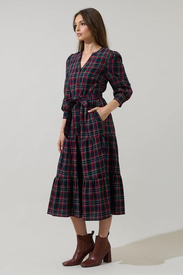 Sugarlips Chapman Plaid Yanis Button Up Midi Dress