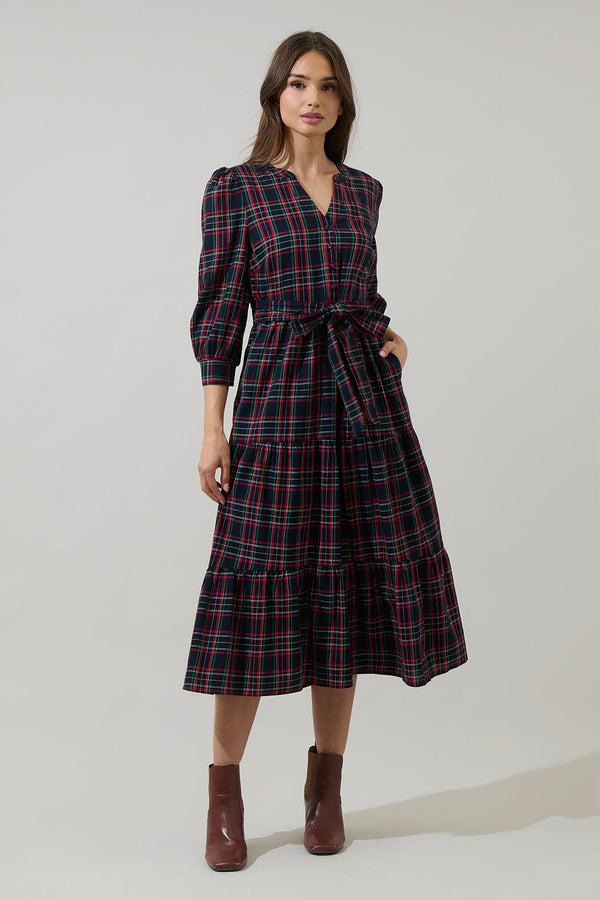 sugarlips Chapman Plaid Yanis Button Up Midi Dress