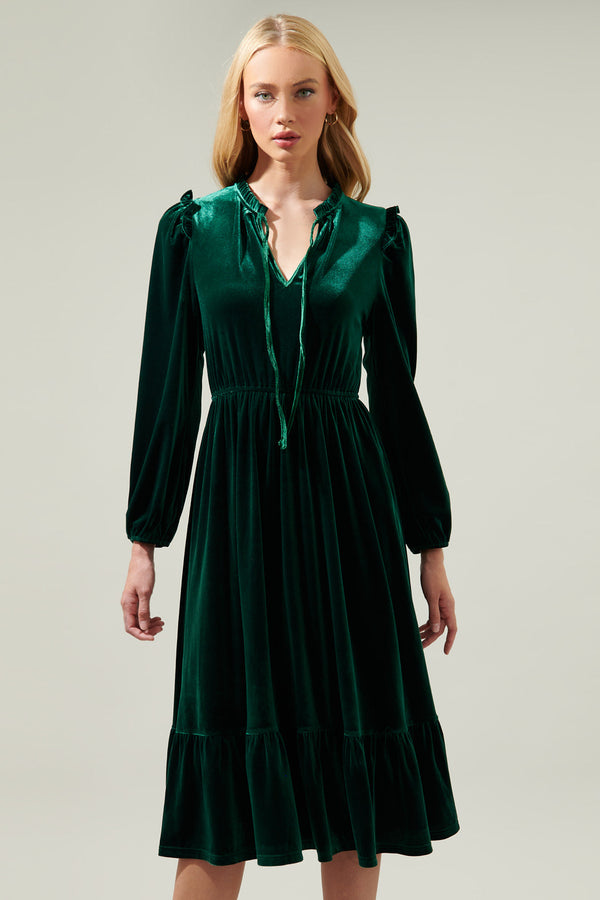 Sugarlips Charleston Ruffle Velvet Midi Dress