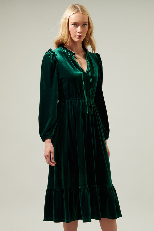 Sugarlips Charleston Ruffle Velvet Midi Dress