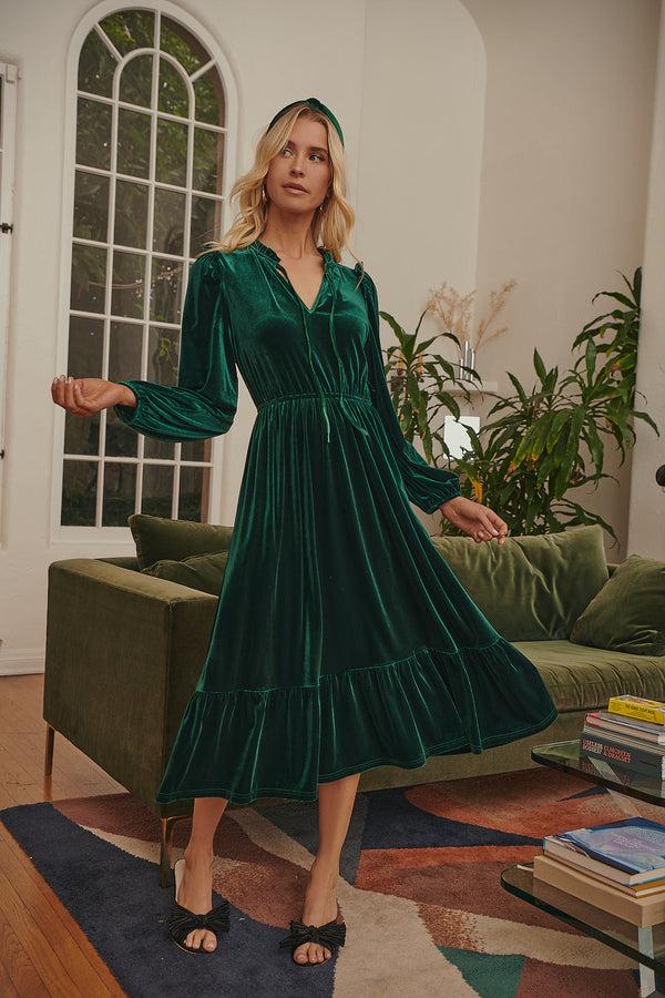sugarlips Charleston Ruffle Velvet Midi Dress