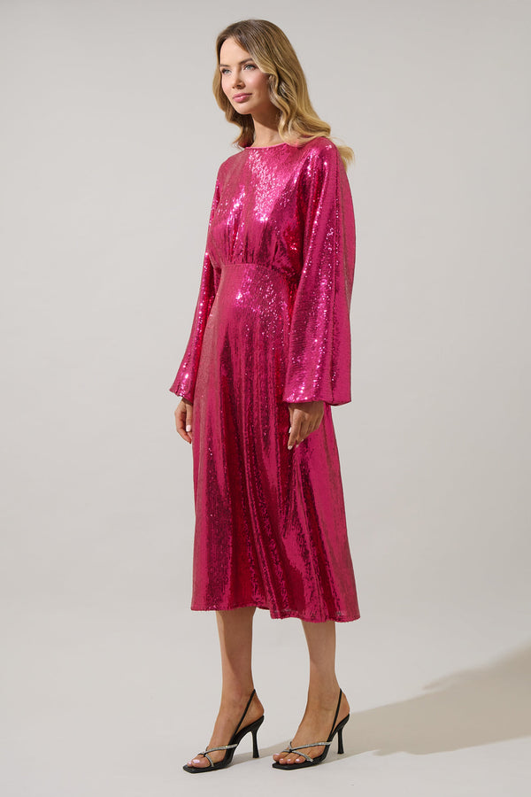 Sugarlips Charline Sequin Dolman Sleeve Midi Dress