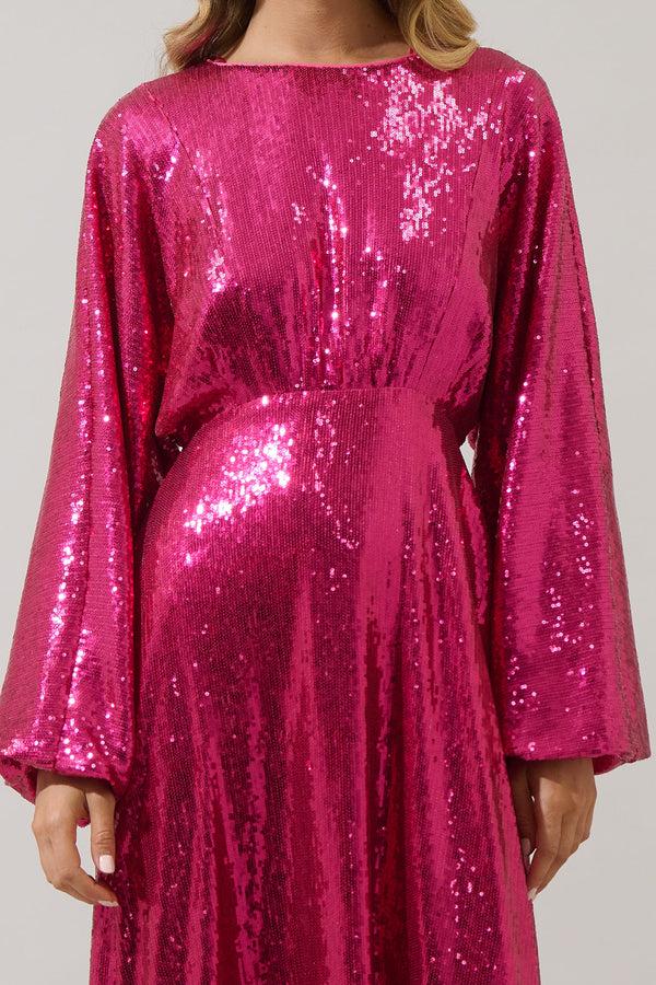 Sugarlips Charline Sequin Dolman Sleeve Midi Dress