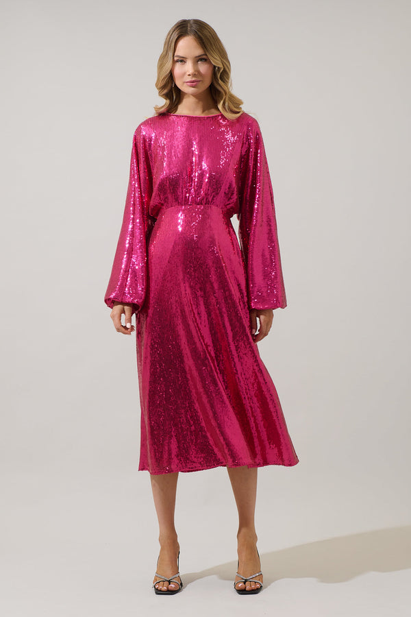sugarlips Charline Sequin Dolman Sleeve Midi Dress