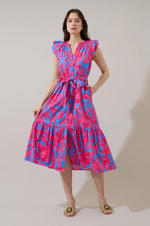 Sugarlips Charlotte Button Midi Dress Meira Floral