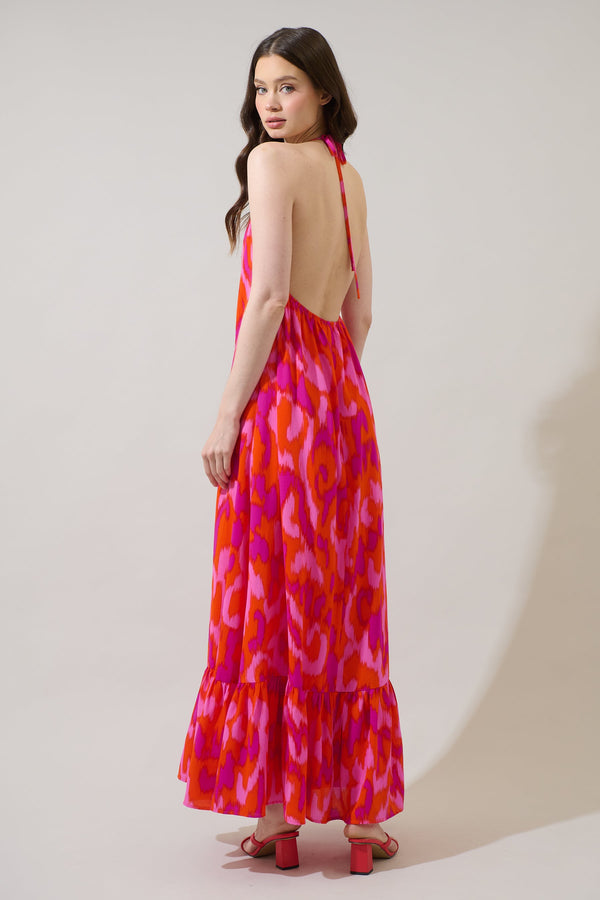 Sugarlips Charly Abstract Solita Halter Maxi Dress