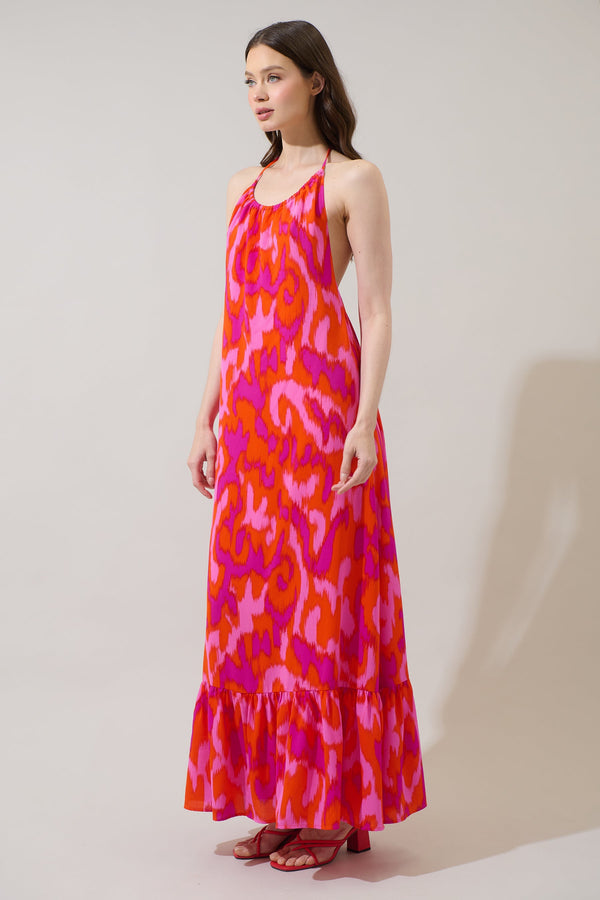 Sugarlips Charly Abstract Solita Halter Maxi Dress