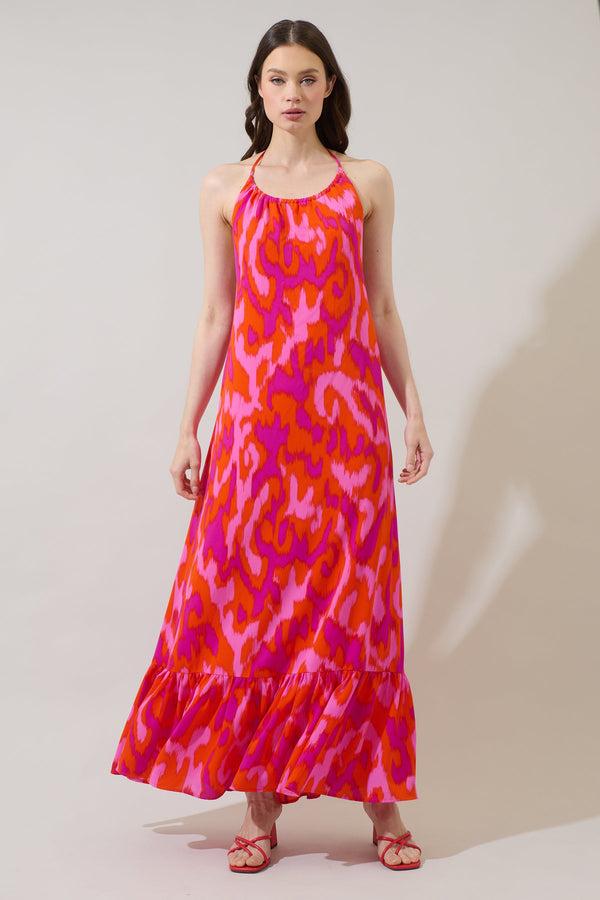 sugarlips Charly Abstract Solita Halter Maxi Dress