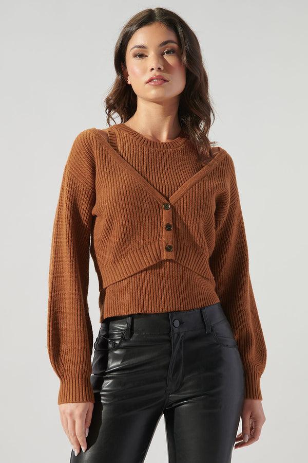 Sugarlips Charter Cropped Ribbed Knit Cardigan