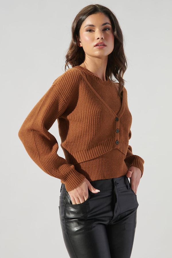 Sugarlips Charter Cropped Ribbed Knit Cardigan