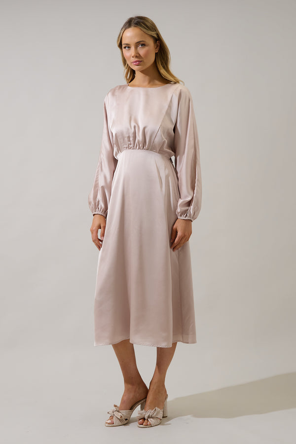 Sugarlips Chateau Satin Dolman Sleeve Midi Dress