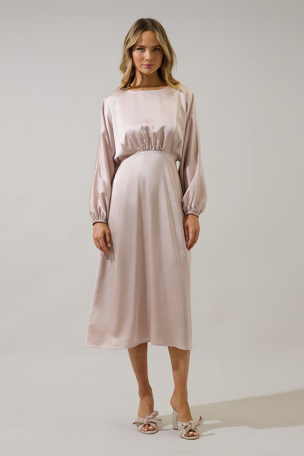 sugarlips Chateau Satin Dolman Sleeve Midi Dress