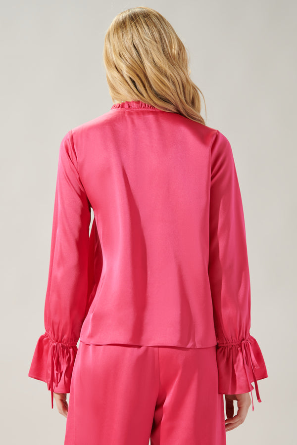 Sugarlips Chateau Satin Ezra Split Neck Blouse