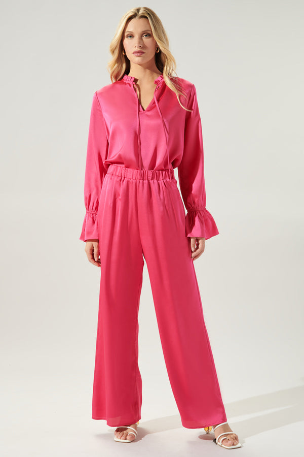 Sugarlips Chateau Satin Ezra Split Neck Blouse