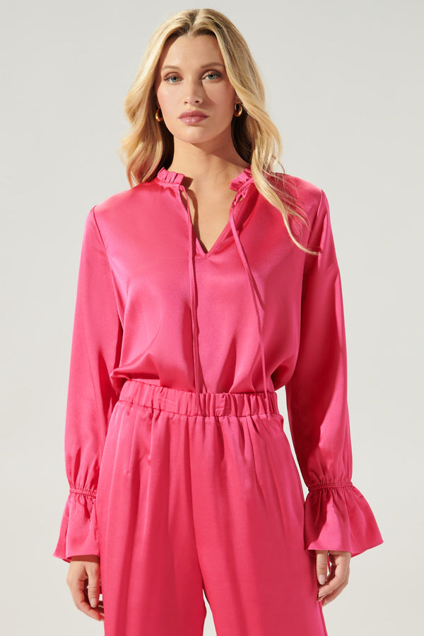 Sugarlips Chateau Satin Ezra Split Neck Blouse