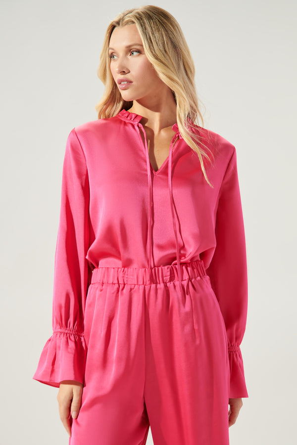 sugarlips Chateau Satin Ezra Split Neck Blouse