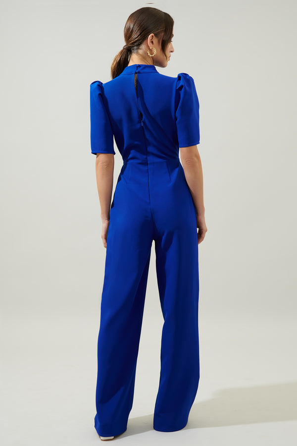 Sugarlips Chelsea Tie Neck Pleated Sleeve Jumpsuit