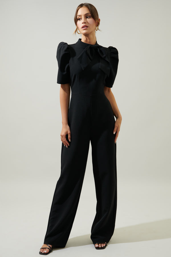 Sugarlips Chelsea Tie Neck Pleated Sleeve Jumpsuit