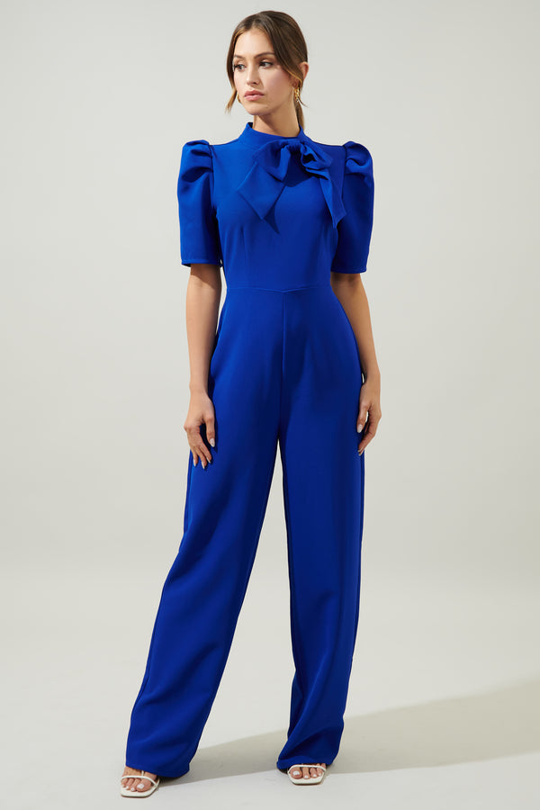 sugarlips Chelsea Tie Neck Pleated Sleeve Jumpsuit