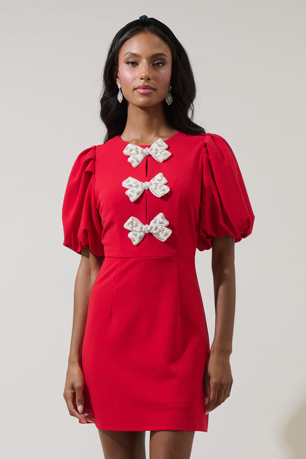 Sugarlips Cherry Belle Pearl Bow Mini Dress