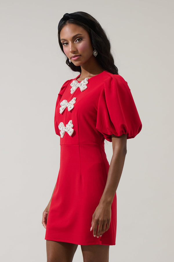 Sugarlips Cherry Belle Pearl Bow Mini Dress