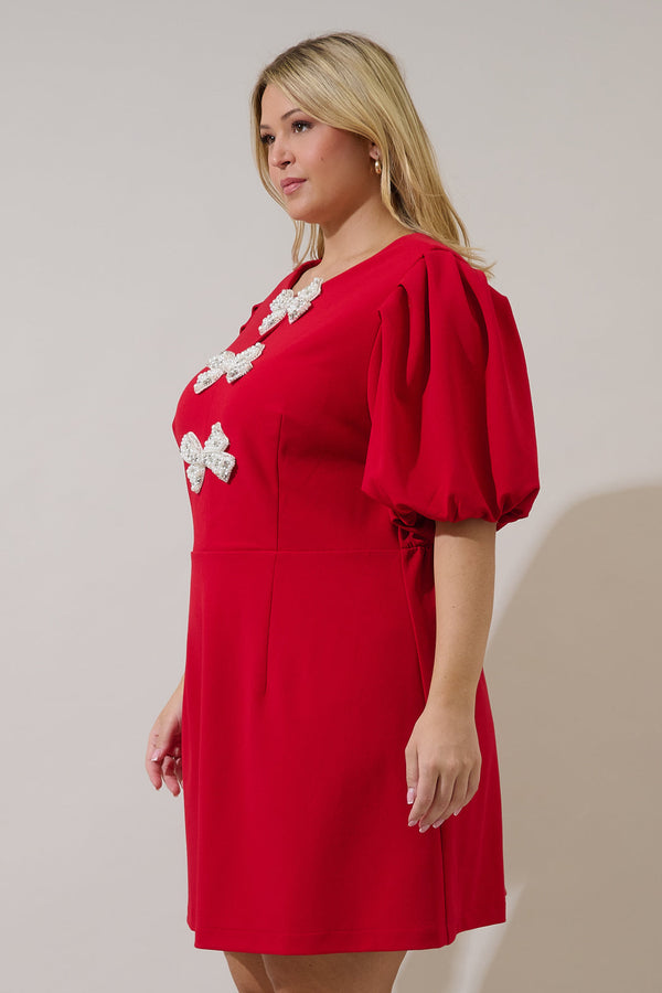Sugarlips Cherry Belle Pearl Bow Mini Dress Curve