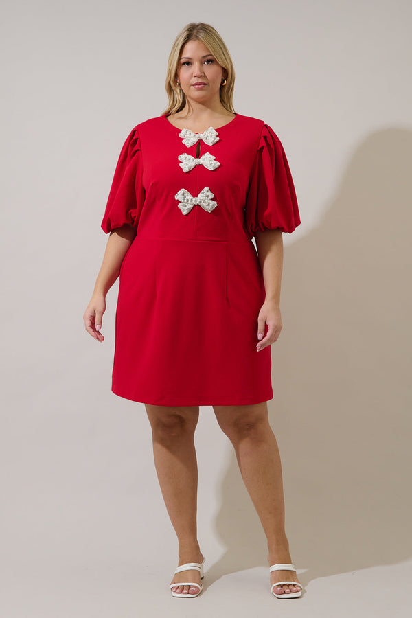Sugarlips Cherry Belle Pearl Bow Mini Dress Curve
