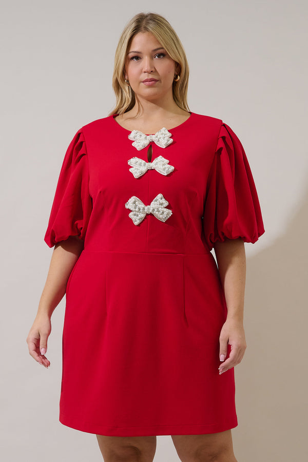 sugarlips Cherry Belle Pearl Bow Mini Dress Curve