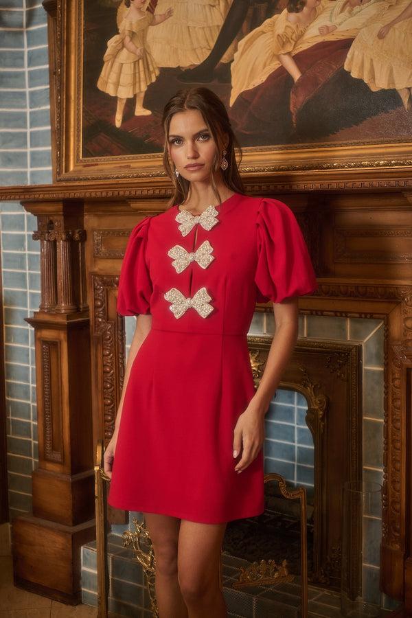 sugarlips Cherry Belle Pearl Bow Mini Dress