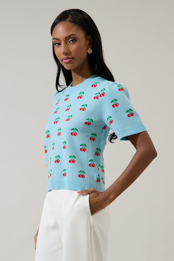Sugarlips Cherryville Short Sleeve Sweater Top