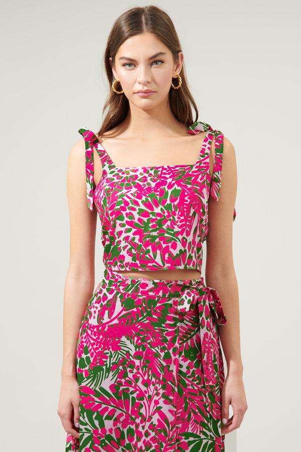 sugarlips Cienega Floral Strokes Tie Strap Top